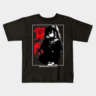 Kawaii Goth Anime Girl Manga Aesthetic Japanese Streetwear Black and White Kids T-Shirt